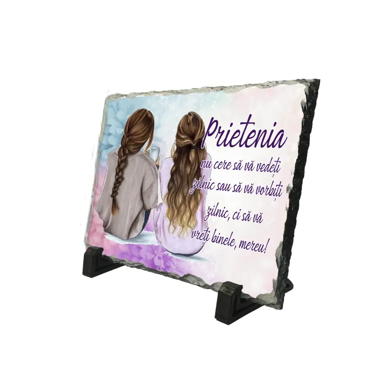 Prietenia nu cere sa va vedeti, piatra ardezie personalizata, cu mesaj model pa019